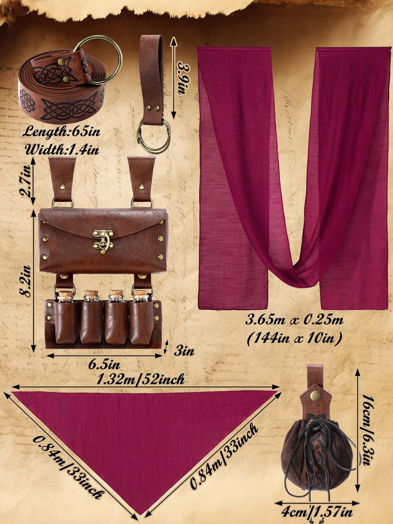 Janmercy Pirate Costume Accessories Women Pirate Head Scarf Bandanas Leather Belt Waist Medieval Costume Dress Accessories - Image 3