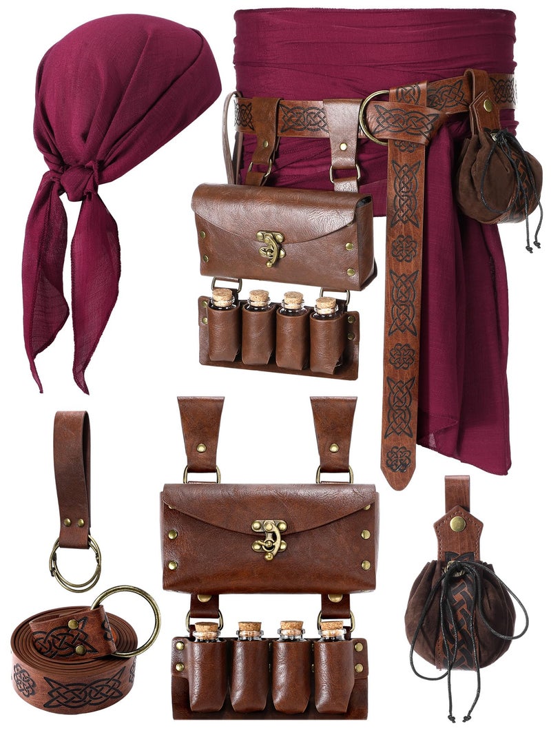 Janmercy Pirate Costume Accessories Women Pirate Head Scarf Bandanas Leather Belt Waist Medieval Costume Dress Accessories - Image 1