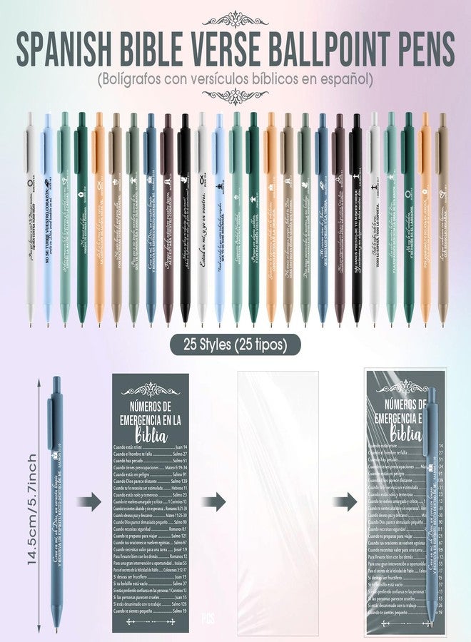 Feifeiya 25 Sets Christian Gift Bulk Christian Pens Bible Verse Emergency Numbers Bookmarks Welcome Church Pastor Appreciation Gift for Coworker Sunday School Favors(Boho Color,Spanish) - Image 2