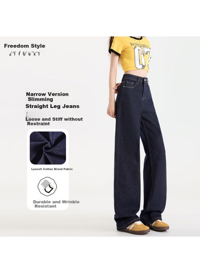 Liberal Ziyouxi Wide-leg Jeans For Women, Autumn And Winter New Style, Loose-fitting For Pee Figures, High-waisted, Draping Denim Blue Straight-leg Pants - Image 1