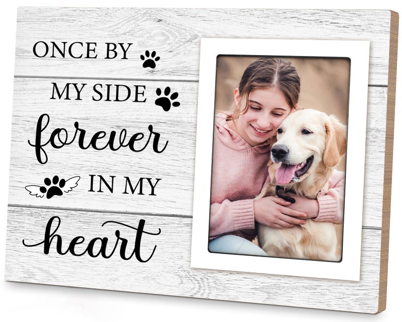Milcier Pet Memorial Gifts for Dogs Dog Memorial Gifts Picture Frame Lost of Pet Sympathy Present Pet Loss Remembrance Gift Cat Passing Away Memorial Frame with Paw Print 4x6 Photo