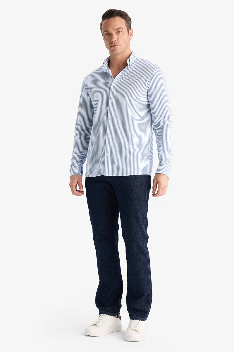 Defacto Regular Fit Polo Shirt Striped Long Sleeve Shirt