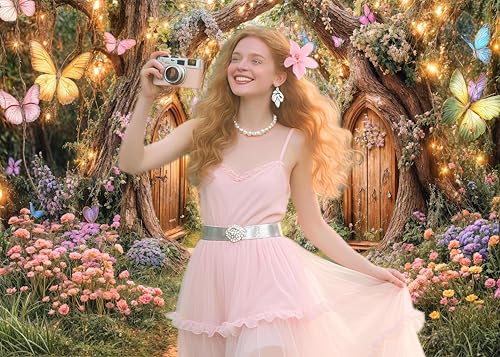 DeeCabin 7X5ft Enchanted Forest Backdrop Fairy Tale Magic Garden Wonderland Floral Butterfly Photography Background for Kids Girls Baby Shower Birthday Party Decoration Cake Table Photo Booth Props - Image 2