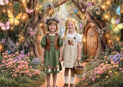 DeeCabin 7X5ft Enchanted Forest Backdrop Fairy Tale Magic Garden Wonderland Floral Butterfly Photography Background for Kids Girls Baby Shower Birthday Party Decoration Cake Table Photo Booth Props - Image 3
