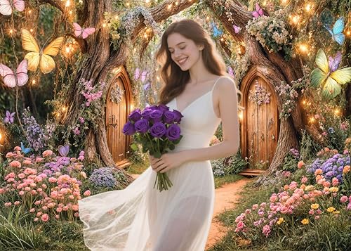 DeeCabin 7X5ft Enchanted Forest Backdrop Fairy Tale Magic Garden Wonderland Floral Butterfly Photography Background for Kids Girls Baby Shower Birthday Party Decoration Cake Table Photo Booth Props - Image 4