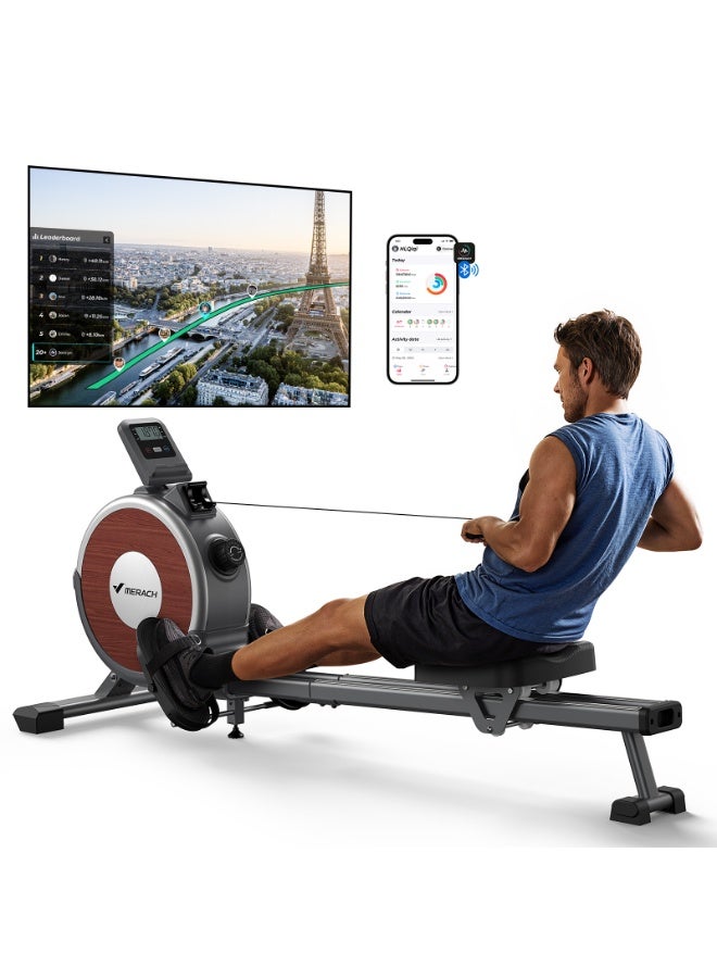 ميراتش آلات تجديف ميراش للاستخدام المنزلي، آلة تجديف مغناطيسية بـ 16 مستوى، آلة تجديف ذات مقاومة هادئة، سكة انزلاق مزدوجة بسعة وزن قصوى تصل إلى 350 رطلاً، متوافقة مع التطبيقات - Image 1