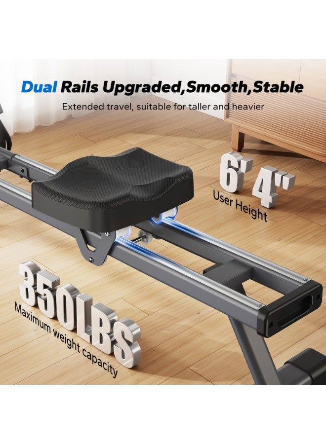 ميراتش آلات تجديف ميراش للاستخدام المنزلي، آلة تجديف مغناطيسية بـ 16 مستوى، آلة تجديف ذات مقاومة هادئة، سكة انزلاق مزدوجة بسعة وزن قصوى تصل إلى 350 رطلاً، متوافقة مع التطبيقات - Image 4