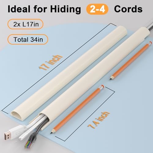ZhiYo Cord Hider 34in (2X L17in), ZhiYo Cable Hider for 2-4 Cords, Cord Covers Wire Covers for Cords Wall Mount TV, Cable Cover Wall Wire Hider for Cords, Cable Raceway Beige, W1.4in x H0.7in - Image 2