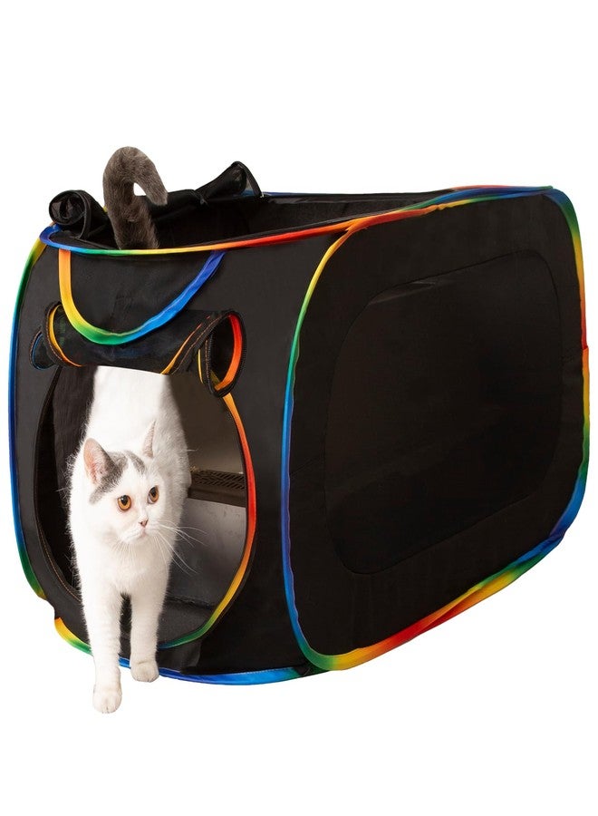 LUCKITTY صندوق فضلات القطط المحمول من لاكيتي، صندوق فضلات مخفي قابل للطي مع جيب كبير لغرفة المعيشة أو غرفة النوم، مصنوع من قماش أكسفورد المقاوم للماء وشبكة مسامية، أسود-قوس قزح، 32 بوصة طول × 19 بوصة عرض × 19 بوصة ارتفاع - Image 1