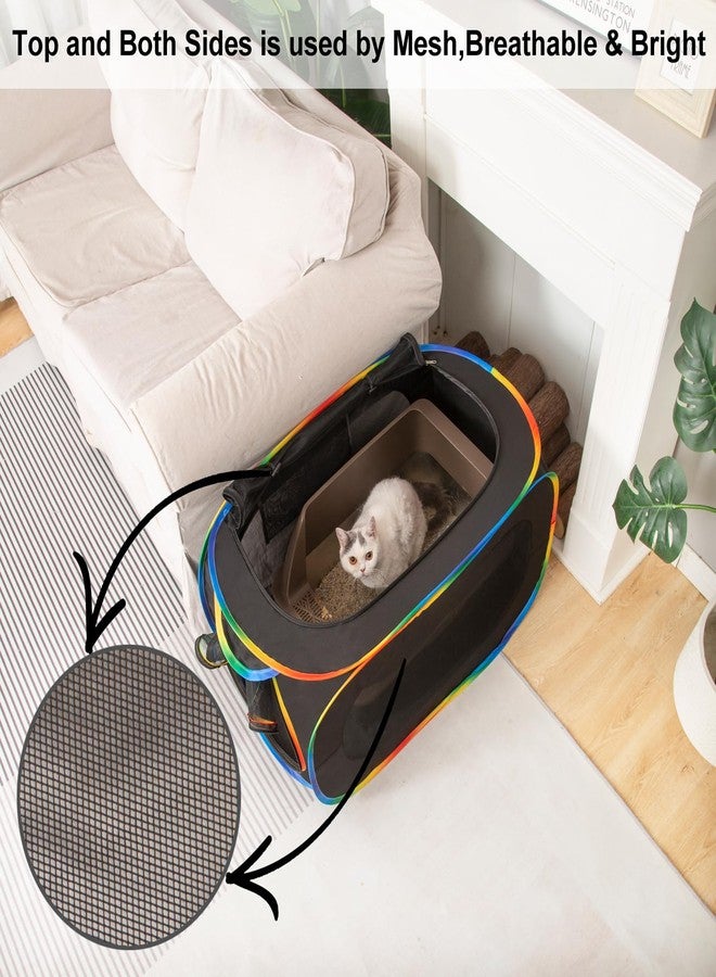 LUCKITTY صندوق فضلات القطط المحمول من لاكيتي، صندوق فضلات مخفي قابل للطي مع جيب كبير لغرفة المعيشة أو غرفة النوم، مصنوع من قماش أكسفورد المقاوم للماء وشبكة مسامية، أسود-قوس قزح، 32 بوصة طول × 19 بوصة عرض × 19 بوصة ارتفاع - Image 4