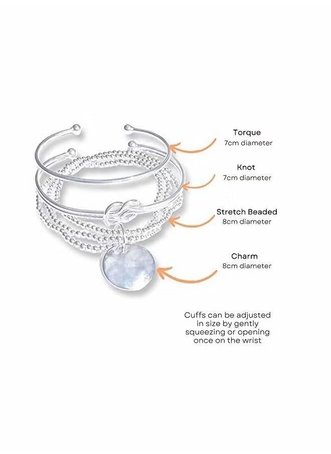 Generic 3 Pieces Stacking Bracelet Set for Women with Silver Beaded Bracelet Knot Cuff Bangle and Torque Cuff Bangle Bracelets Jewellery Gift for Her  - Image 2