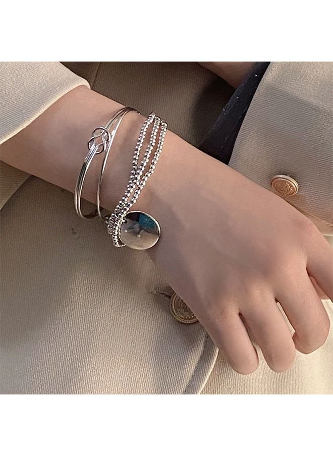Generic 3 Pieces Stacking Bracelet Set for Women with Silver Beaded Bracelet Knot Cuff Bangle and Torque Cuff Bangle Bracelets Jewellery Gift for Her  - Image 3