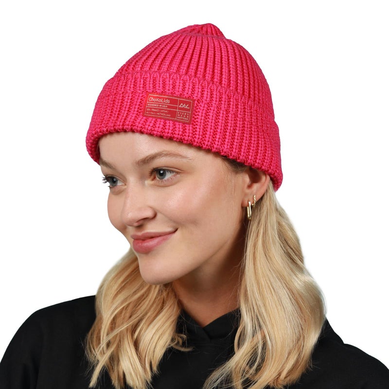 CHOK.LIDS Chunky Trawler Beanie Everyday Watch Hat Roll up Edge Skullcap Waffle Cuff Fisherman Beanie for Men Women (Punch Pink) - Image 1