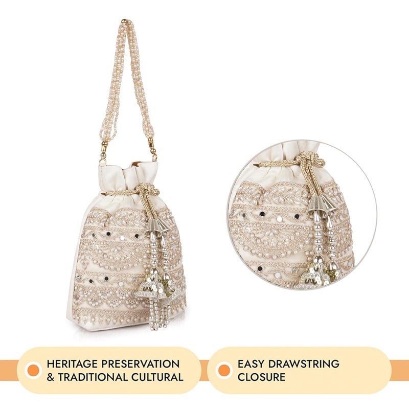 PLANX Velvet SilK Stylish Embroidery Unique Design Traditional Wedding Handheld Potli Bag For Women - Image 2