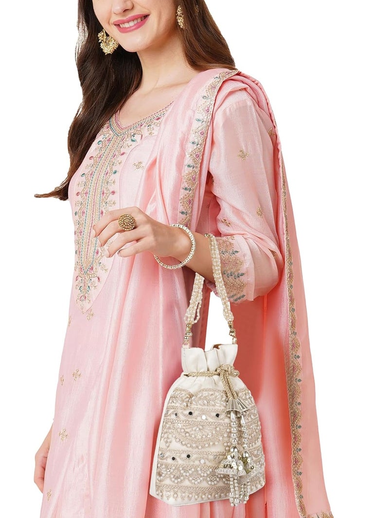PLANX Velvet SilK Stylish Embroidery Unique Design Traditional Wedding Handheld Potli Bag For Women - Image 3