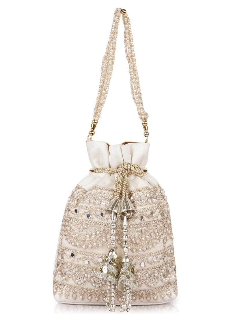 PLANX Velvet SilK Stylish Embroidery Unique Design Traditional Wedding Handheld Potli Bag For Women - Image 1