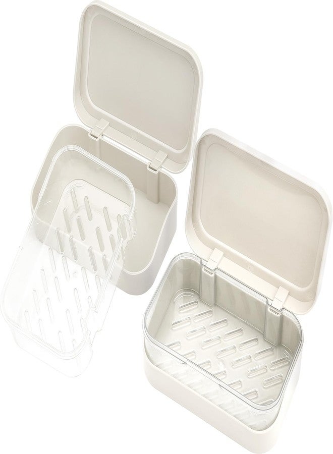 Saisn Double Draining Soap Dish with Lid, SAISN Bathroom Soap Holder 2 Pack Travel Bar Soap Case Detachable Slotted Soap Container for Traveling Plastic Soap Box with Cover for Home, Shower, Gym, White - Image 1