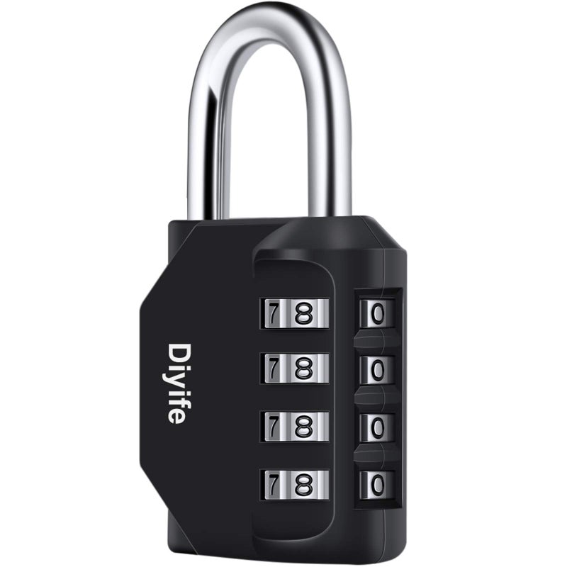 Diyife Combination Padlock, Heavy Duty 4 Digit Padlock Weatherproof Outdoor Locker Padlock for School Gym Locker, Shed, Fence, Hasp, Garage, Gate, Toolbox, Door (Black) - Image 1