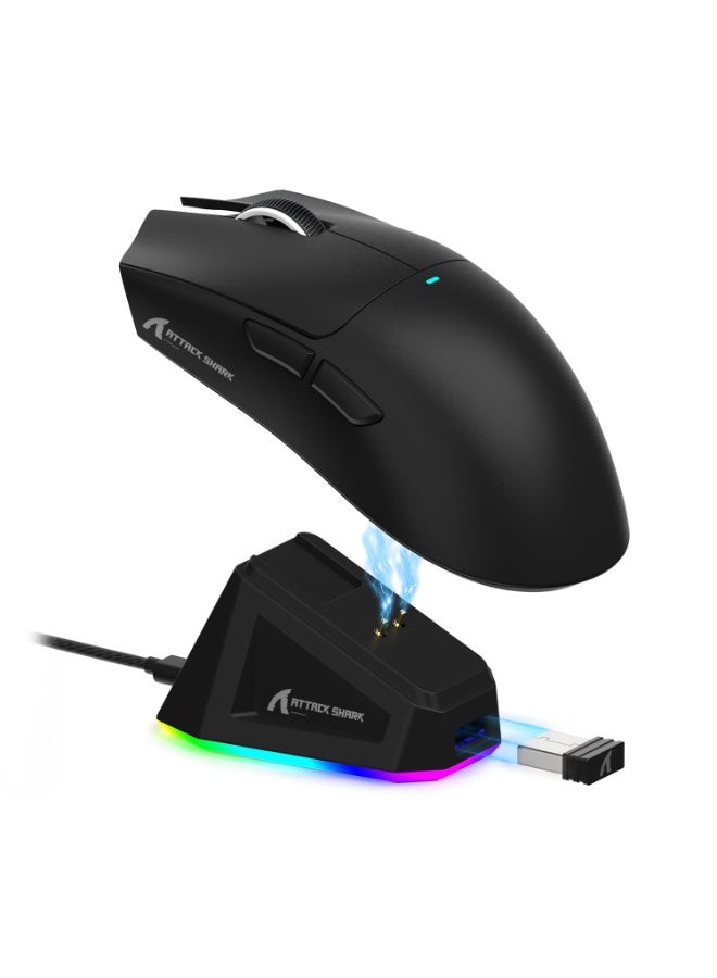 Attack Shark ATTACK SHARK X11 Lightweight Wireless Gaming Mouse with RGB Charging Dock,Tri-Mode-2.4G/USB-C Wired/BT,22K DPI,PAW3311 Optical Sensor,HUYU Switch, 5 programmable Buttons for PC/Mac(Black)  - Image 1