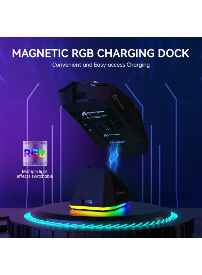 Attack Shark ATTACK SHARK X11 Lightweight Wireless Gaming Mouse with RGB Charging Dock,Tri-Mode-2.4G/USB-C Wired/BT,22K DPI,PAW3311 Optical Sensor,HUYU Switch, 5 programmable Buttons for PC/Mac(Black)  - Image 4