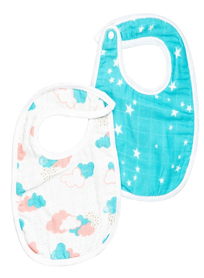 THEONI Organic cotton Muslin Snap Bibs For Newborn Baby (Set of 2) (Miami skies) - Image 1