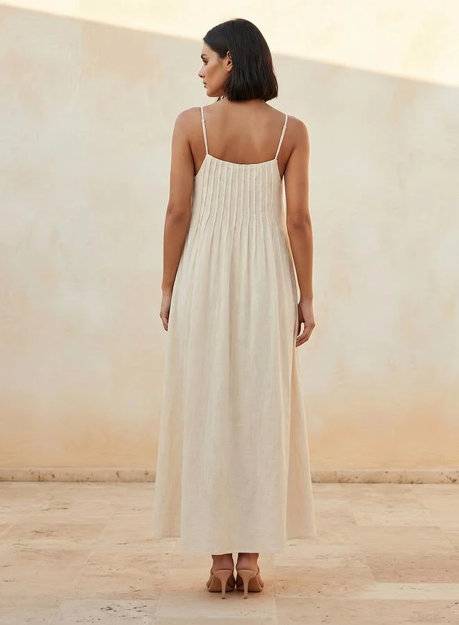 Splash FAV Cream A-line Maxi Dress with Spaghetti Straps for Women | Best Price UAE