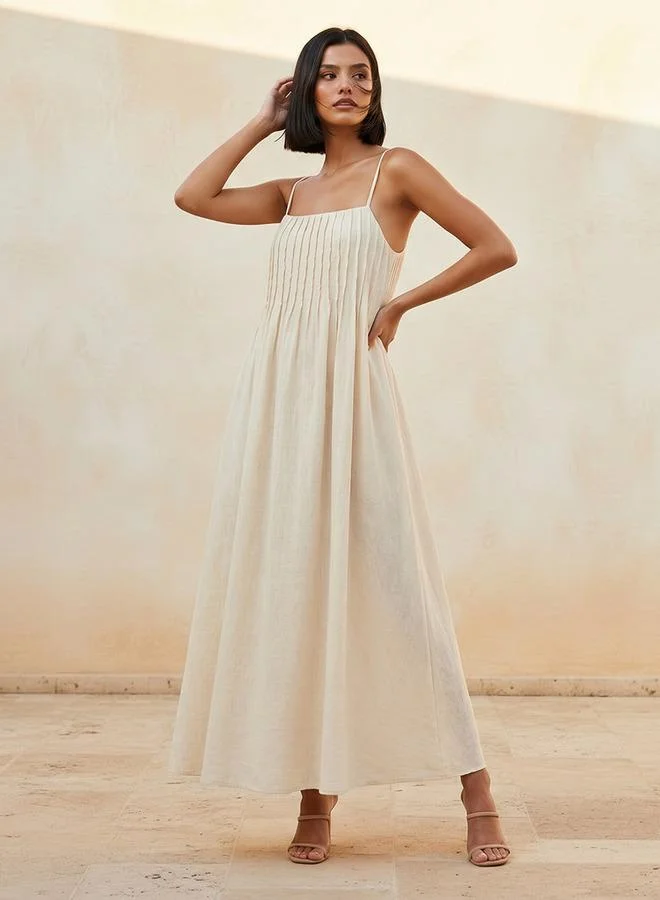 Splash FAV Cream A-line Maxi Dress with Spaghetti Straps for Women | Best Price UAE