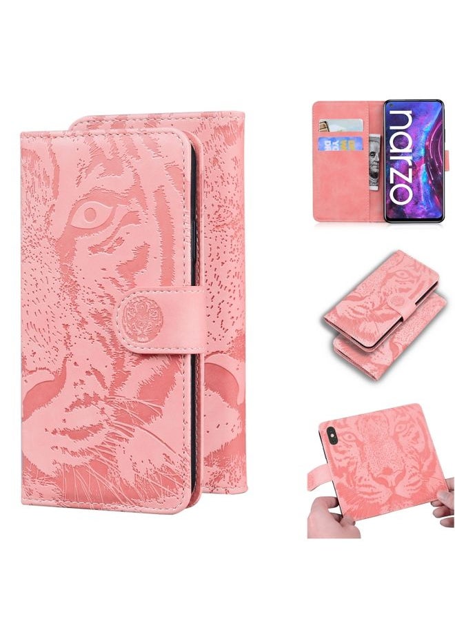 HuHa Case Cover For Realme V5 5G Tiger Embossing Pattern Horizontal Flip Leather Case with Holder & Card Slots & Wallet Pink 