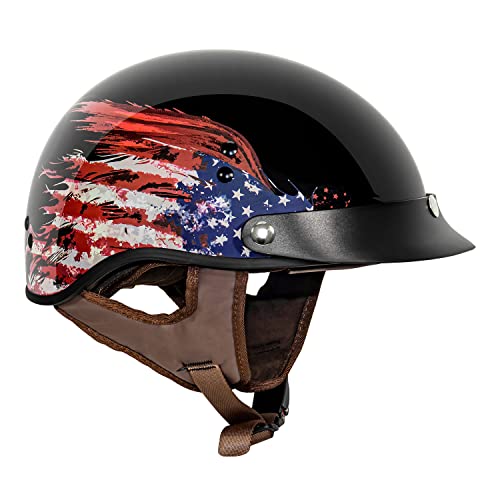 VCAN Cruiser Half Face Motorcycle Helmet with Drop-Down Sun Visor, Removable Peak and Quick Release Buckle - Image 3
