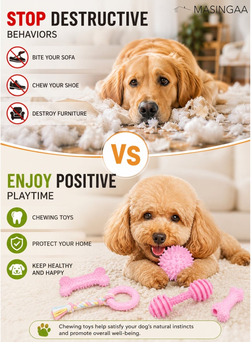 MASINGAA 6 pcs Dog Chew Toys for Puppy, Cute Pink Small Dog Toys, Puppy Teething Toys for Puppies, 2026 Upgraded Soft Durable Interactive Chew Toy for Small Dogs - Image 5