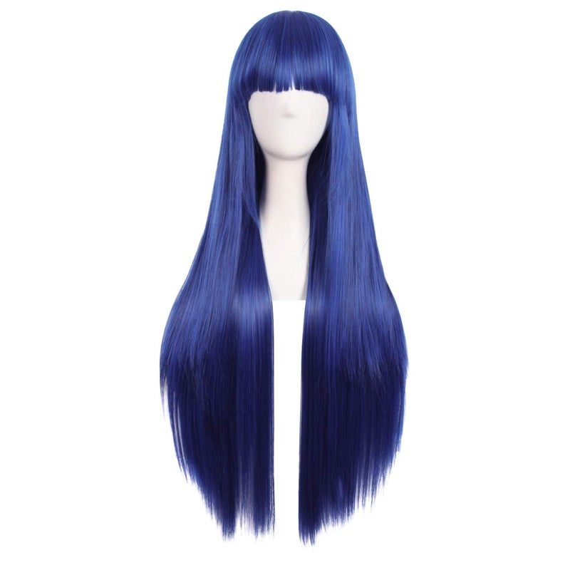 MapofBeauty MapofBeauty 32" 80cm Long Straight Anime Costume Cosplay Wig Party Wig (Dark Blue/Black)  - Image 1