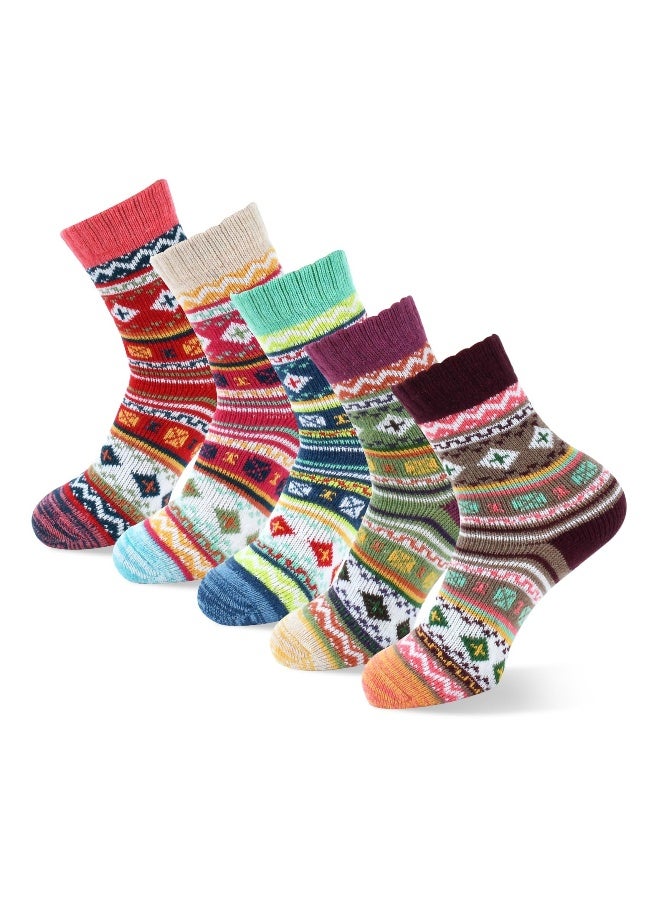Wool Socks for Women, 5 Pairs Winter Warm Thick Crew Knit Socks Vintage Cozy Soft Lovely Nordic Cabin Gifts - Image 1