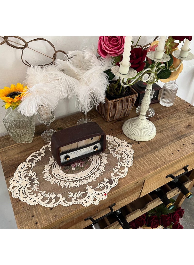 عبوتان من مفارش المائدة المصنوعة من الدانتيل الفرنسي الكلاسيكي، مفرش أنيق مطرز للأكواب والمزهريات، مقاس 43 × 32 سم، لون بيج - Image 2