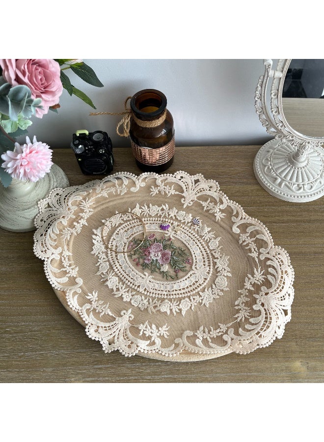 عبوتان من مفارش المائدة المصنوعة من الدانتيل الفرنسي الكلاسيكي، مفرش أنيق مطرز للأكواب والمزهريات، مقاس 43 × 32 سم، لون بيج - Image 5