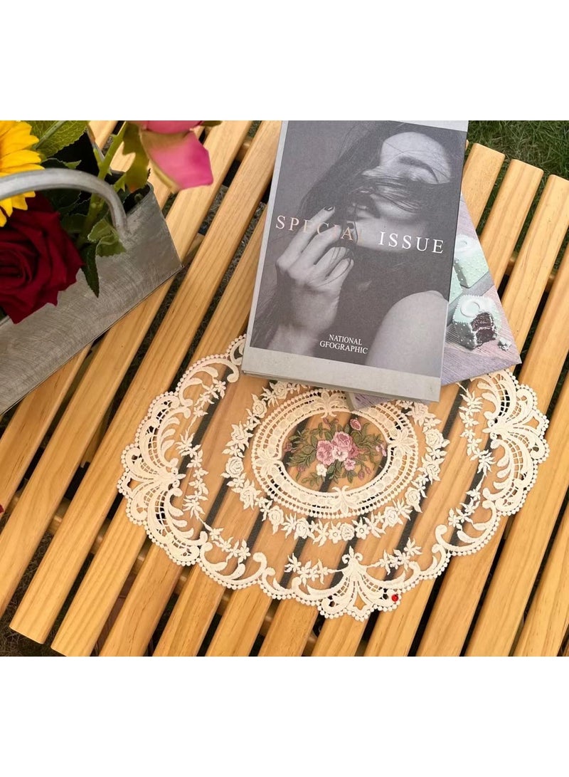 عبوتان من مفارش المائدة المصنوعة من الدانتيل الفرنسي الكلاسيكي، مفرش أنيق مطرز للأكواب والمزهريات، مقاس 43 × 32 سم، لون بيج - Image 4