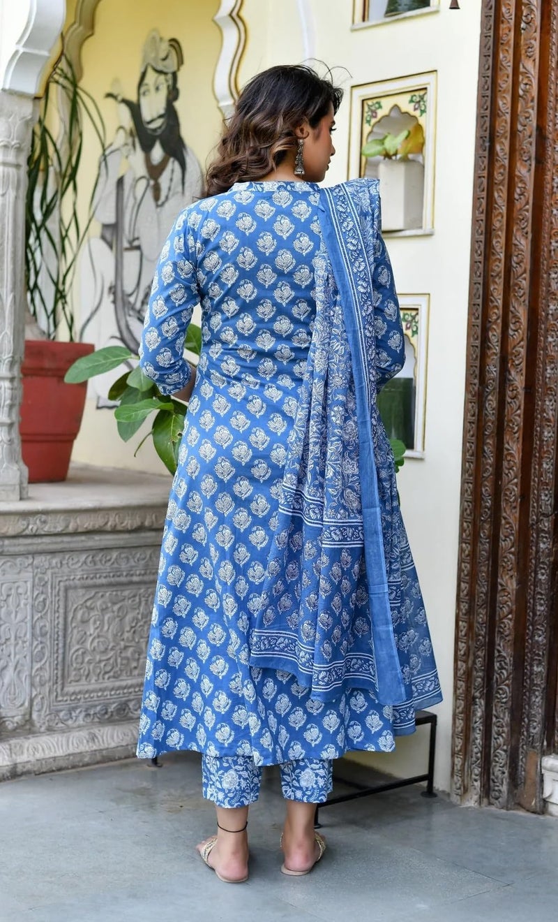 LookMark Women's Trendy Printed Cotton Blend Straight Kurta Pant Dupatta Set ||AZ-LM-OG-KS2087-2XL Blue - Image 4
