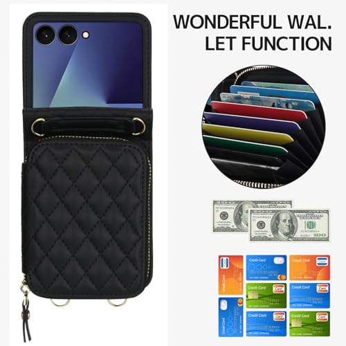 NINKI Hand Strap for Samsung Galaxy Z Flip 7 Case Wallet with Card Holder, Cute Shockproof Leather Detachable Cross-body Lanyard for Samsung Z Flip 7 Case Purse,Galaxy Z Flip 7 Cover Women Girls Black - Image 2
