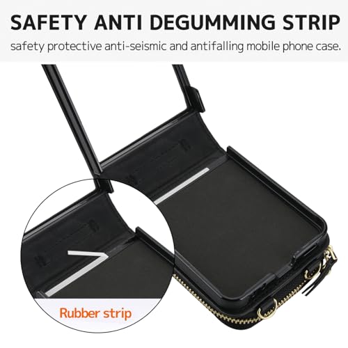 NINKI Hand Strap for Samsung Galaxy Z Flip 7 Case Wallet with Card Holder, Cute Shockproof Leather Detachable Cross-body Lanyard for Samsung Z Flip 7 Case Purse,Galaxy Z Flip 7 Cover Women Girls Black - Image 4