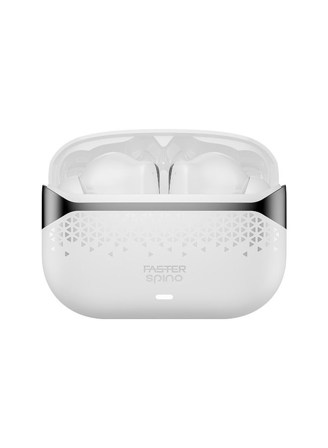 Faster Spino Wireless Earbuds- Bluetooth 5.4+EDR with ENC Noise Cancelling Ear Buds 10mm Drivers Smart Touch Control 5H Playtime 150H Standby- Type-C Fast Charging Low Latency Voice Assistant, Polar White - Image 1