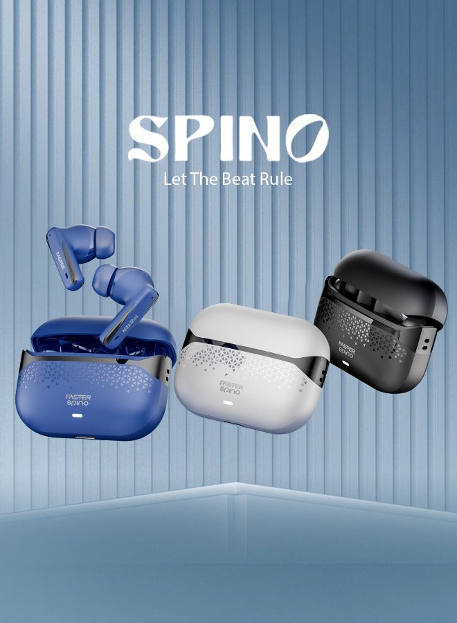 Faster Spino Wireless Earbuds- Bluetooth 5.4+EDR with ENC Noise Cancelling Ear Buds 10mm Drivers Smart Touch Control 5H Playtime 150H Standby- Type-C Fast Charging Low Latency Voice Assistant, Polar White - Image 5