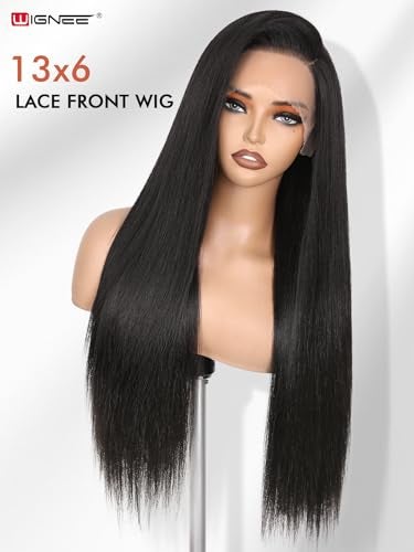 WIGNEE 13x6 Synthetic Lace Front Wig 28 Long Straight Wig Natural Black Futura Synthetic Wigs for Black Women PrePlucked Glueless Wig for Daily Party Use - Image 3
