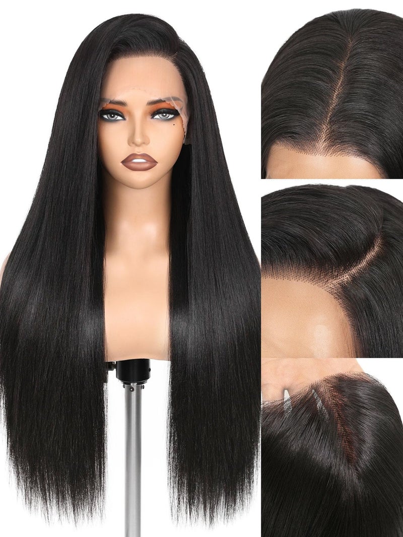WIGNEE 13x6 Synthetic Lace Front Wig 28 Long Straight Wig Natural Black Futura Synthetic Wigs for Black Women PrePlucked Glueless Wig for Daily Party Use - Image 2