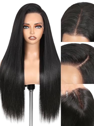 WIGNEE 13x6 Synthetic Lace Front Wig 28 Long Straight Wig Natural Black Futura Synthetic Wigs for Black Women PrePlucked Glueless Wig for Daily Party Use - Image 1