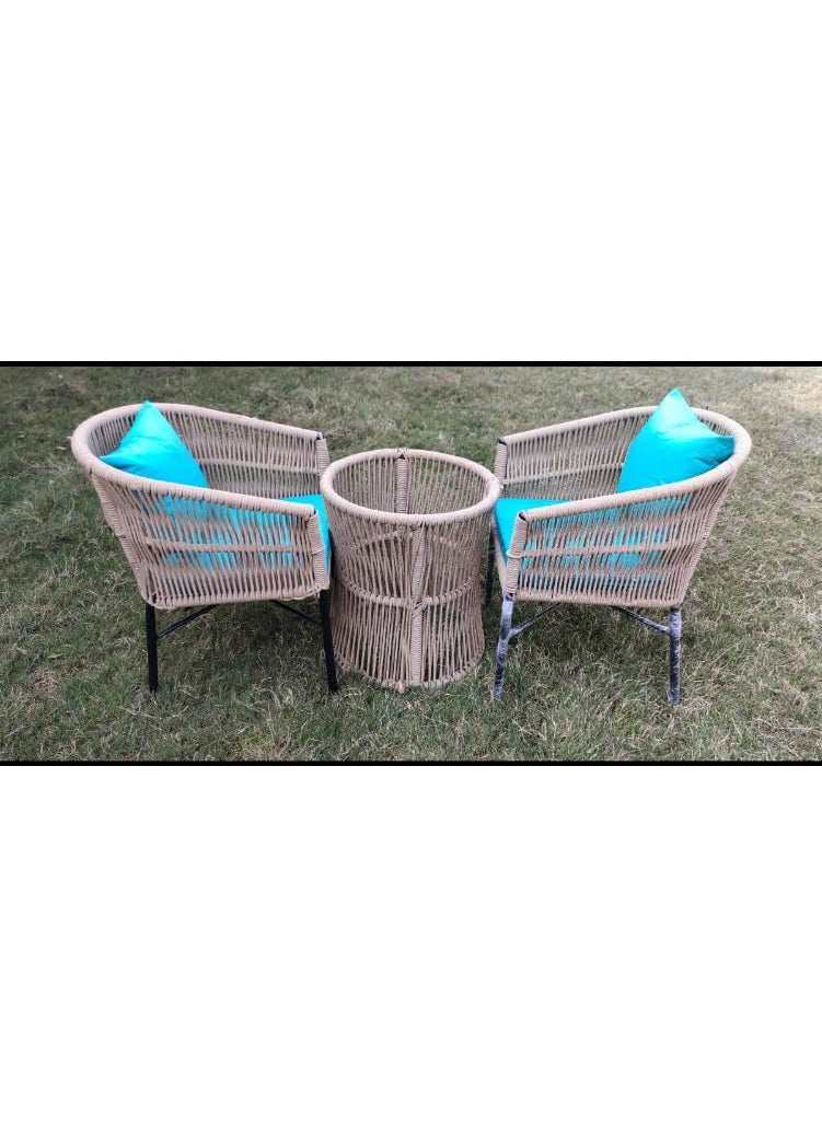 ANAND INDIA GROUPS ANAND INDIA GROUPS Patio Bistro Set 3 Piece Outdoor Table and Chairs Set Rope Woven Patio Chairs with Glass Top Table Pillows and Cushions Backyard Garden 