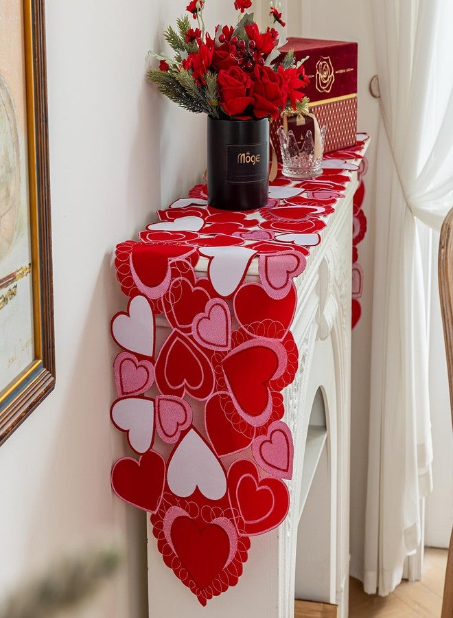 Joyfol Day Valentines Day Table Runner, Embroidered Sweet Red Love Heart Table Runners, for Mother’s Day, Wedding Anniversary, Marriage Proposals, Engagements, Romantic Events Parties Decoration (14 ×33 inch) - Image 3