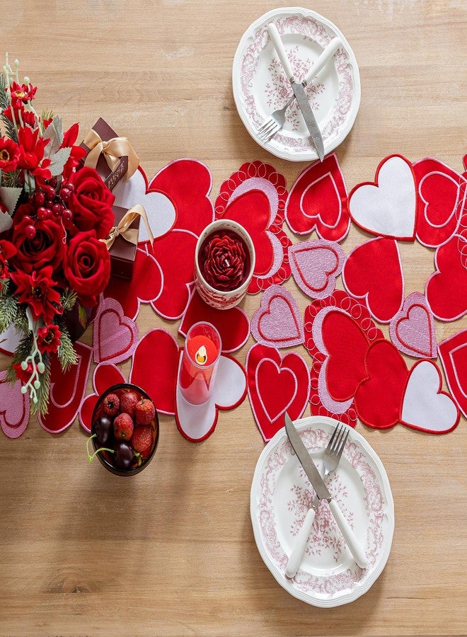 Joyfol Day Valentines Day Table Runner, Embroidered Sweet Red Love Heart Table Runners, for Mother’s Day, Wedding Anniversary, Marriage Proposals, Engagements, Romantic Events Parties Decoration (14 ×33 inch) - Image 4