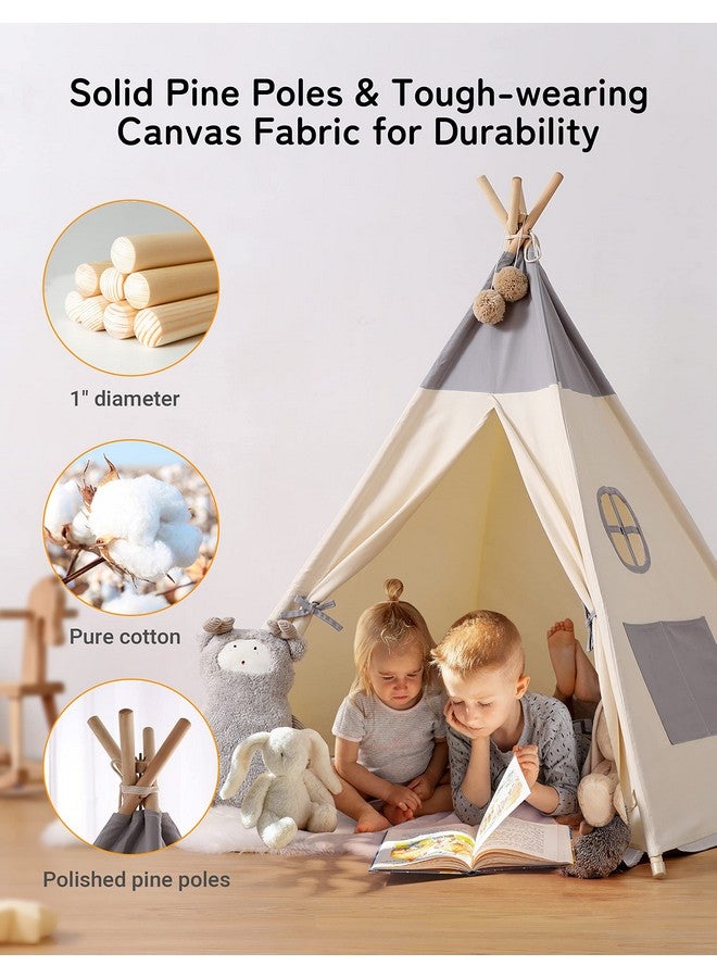 besrey  Teepee Tent For Kids With Light & Mat Kids Tents Indoor Play Tent Playhouse Toddler Teepee 100% Cotton Tee Pee Tents For Kids Indoor Kids Teepee Children Room Tent - Image 3