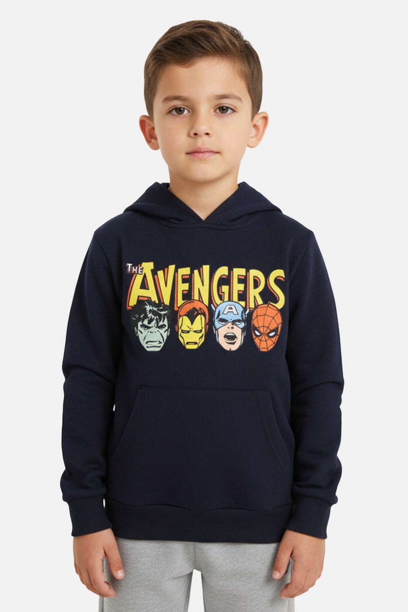 MARVEL Toddlers Boy Graphic Print Long Sleeve Hoodie, Navy - Image 1