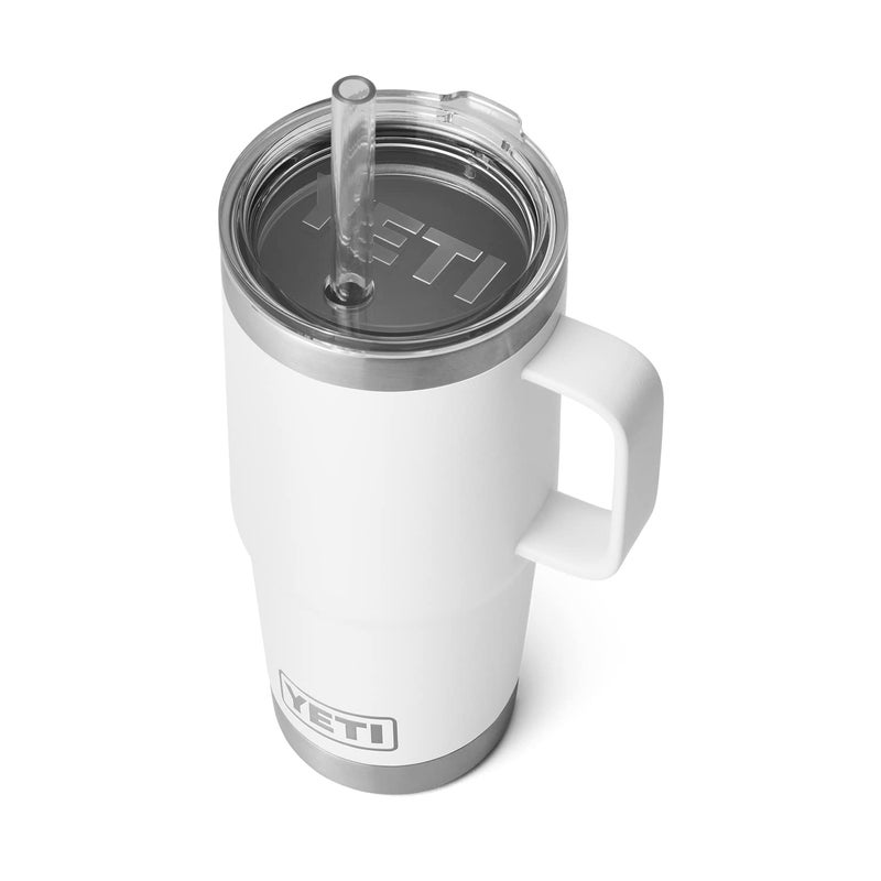 YETI Rambler 25 oz Tumbler with Handle and Straw Lid  Travel Mug Water Tumbler  Vacuum Insulated Cup with Handle  Stainless Steel  White - Image 1