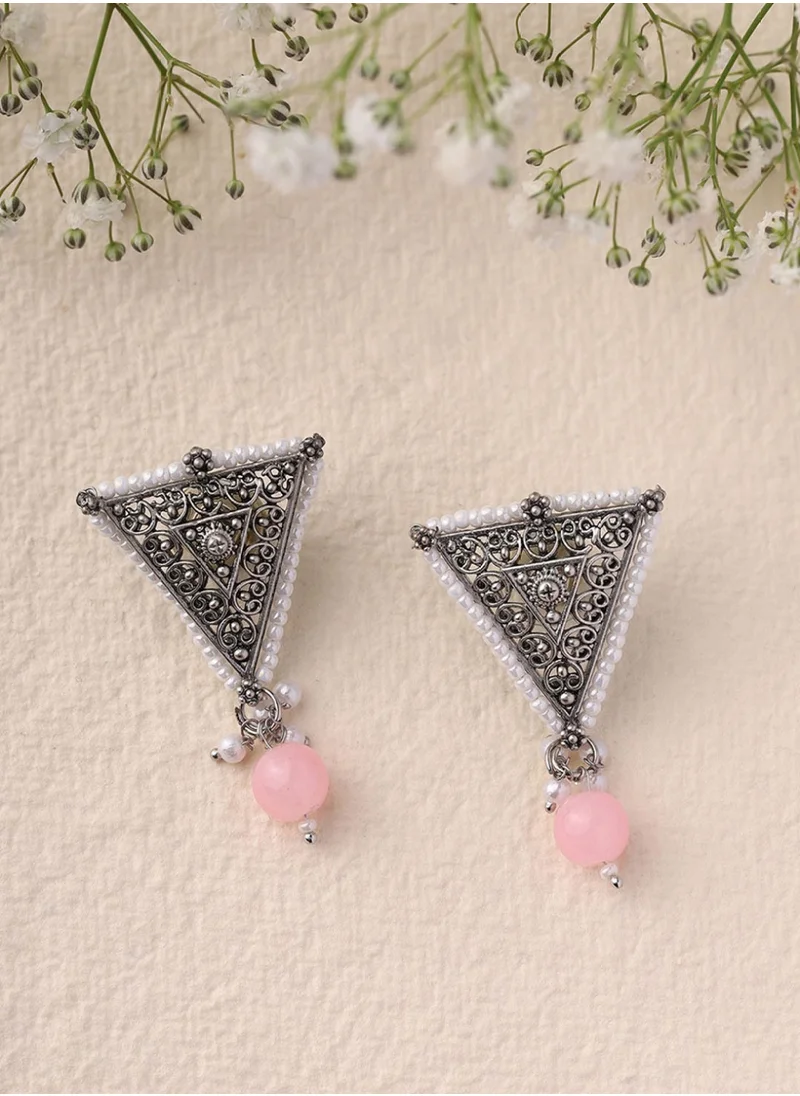 Priyaasi Beads Beaded Triangular Oxidised Drop Earrings